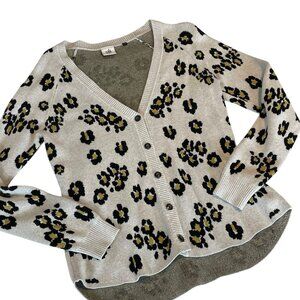 Cabi Womens Leopard Print Button-Down Cardigan Sweater S